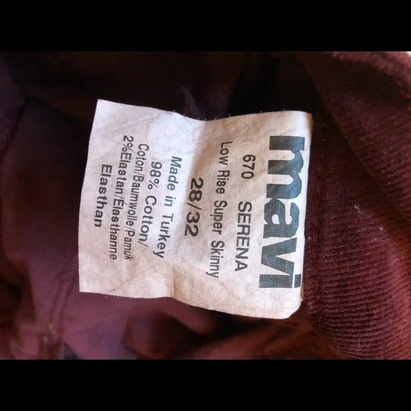 Mavi Burgundy Corduroy Serena Low-Rise Super Skinny Jeans - Picture 5 of 5